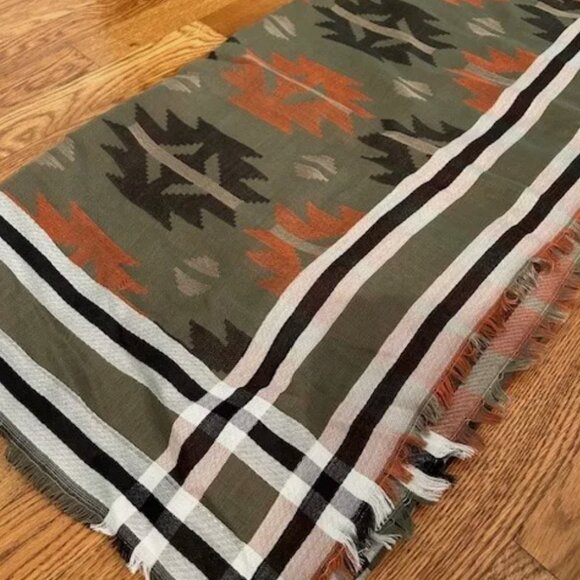 BP. Aztec Tribal Print Scarf - Extra Large Square - Women's - Olive Green - Picture 1 of 2